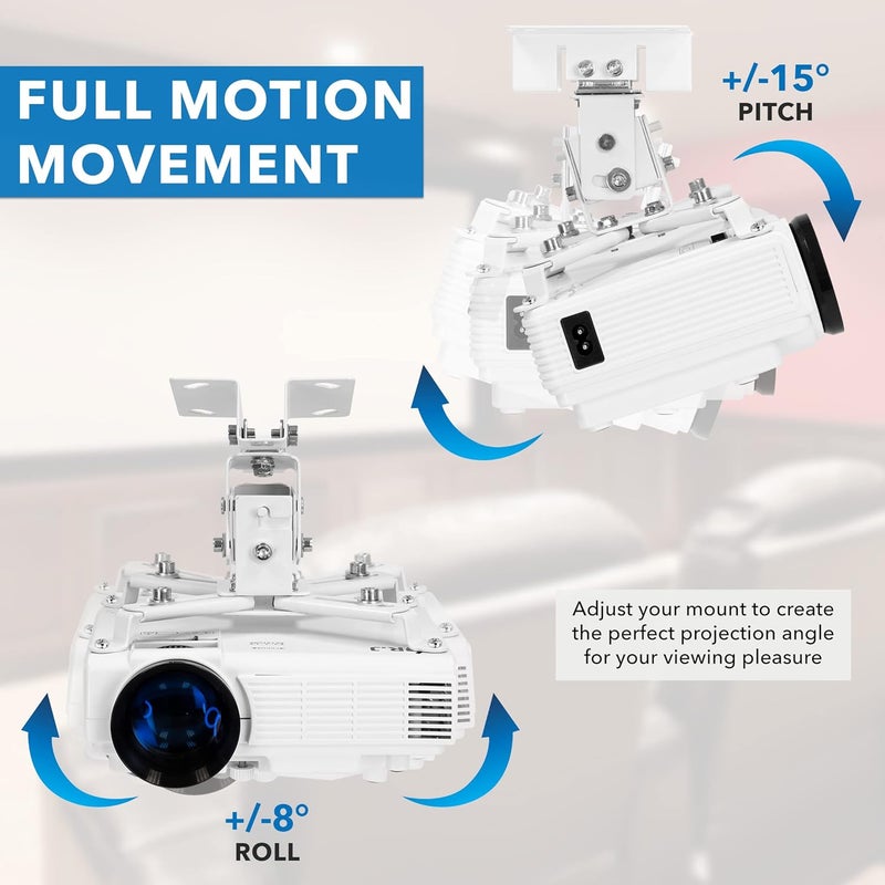 Mount-It! Wall or Ceiling Projector Mount with Universal LCD/DLP Mounting for Epson, Optoma, Benq, ViewSonic Projectors, 44lb Load Capacity, White - Image 3